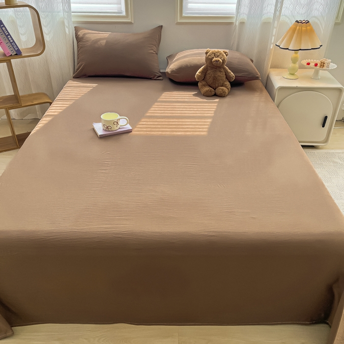 91家纺网 家纺一手货源 找家纺 温眠家纺 2025新款水洗棉色织单床单系列-叠拍 咖啡