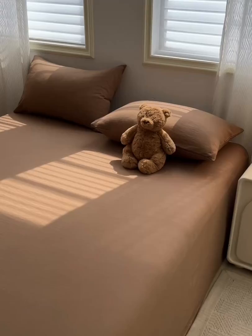 91家纺网 家纺一手货源 找家纺 温眠家纺 2025新款水洗棉色织单床单系列-叠拍 咖啡