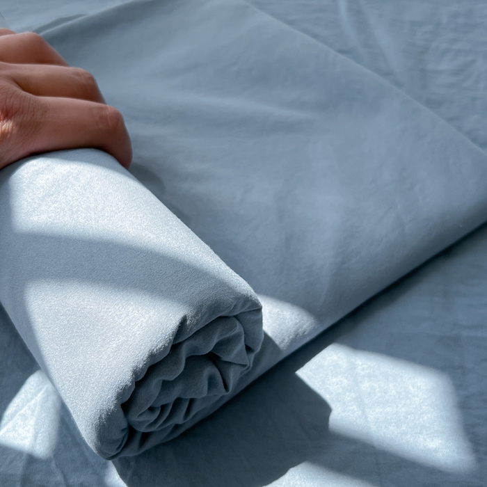 91家纺网 家纺一手货源 找家纺 温眠家纺 2025新款水洗棉色织单床单系列-叠拍 迷雾蓝