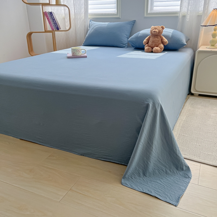 91家纺网 家纺一手货源 找家纺 温眠家纺 2025新款水洗棉色织单床单系列-叠拍 迷雾蓝