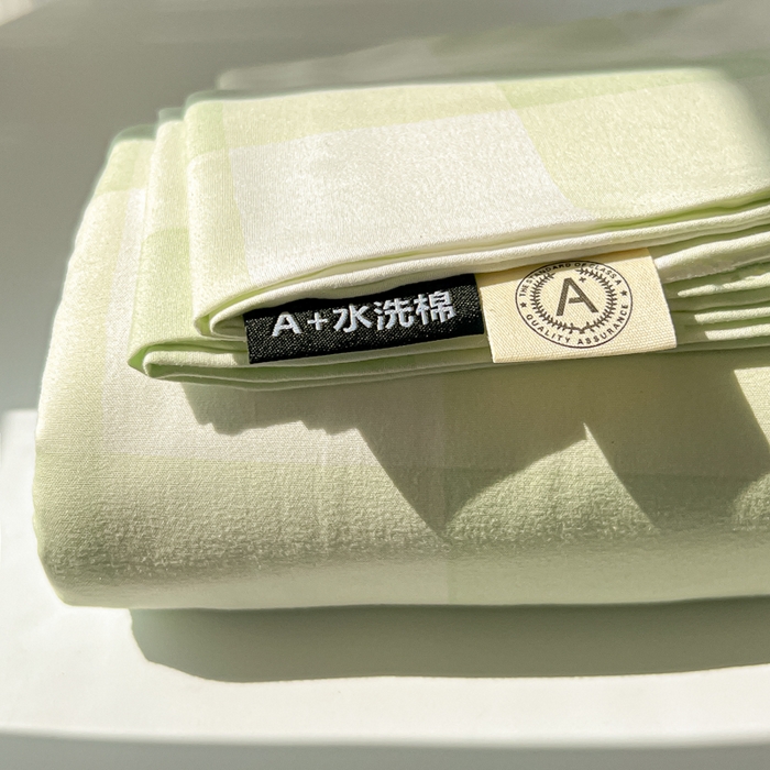 91家纺网 家纺一手货源 找家纺 温眠家纺 2025新款水洗棉色织单床单系列-叠拍 茉莉青提