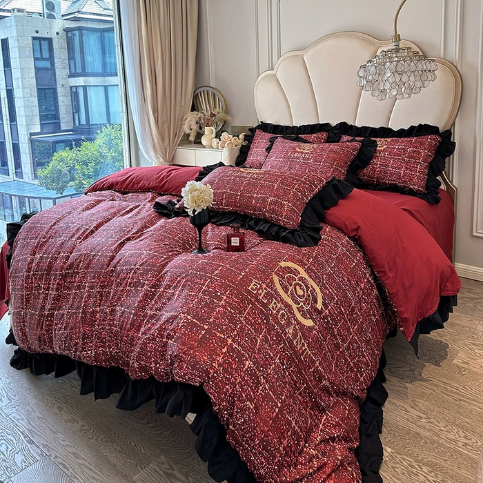 91家纺网 家纺一手货源 找家纺 （总）苏源家居 2026新款韩式大牌风荷叶边款亲肤棉磨毛四件套