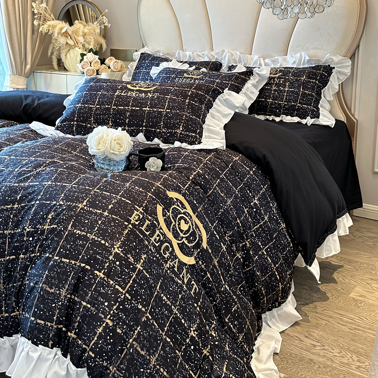 91家纺网 家纺一手货源 找家纺 （总）苏源家居 2026新款韩式大牌风荷叶边款亲肤棉磨毛四件套