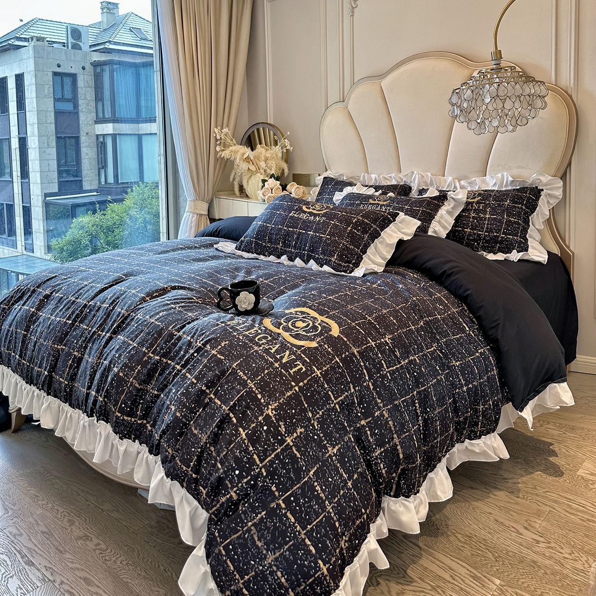 91家纺网 家纺一手货源 找家纺 （总）苏源家居 2026新款韩式大牌风荷叶边款亲肤棉磨毛四件套