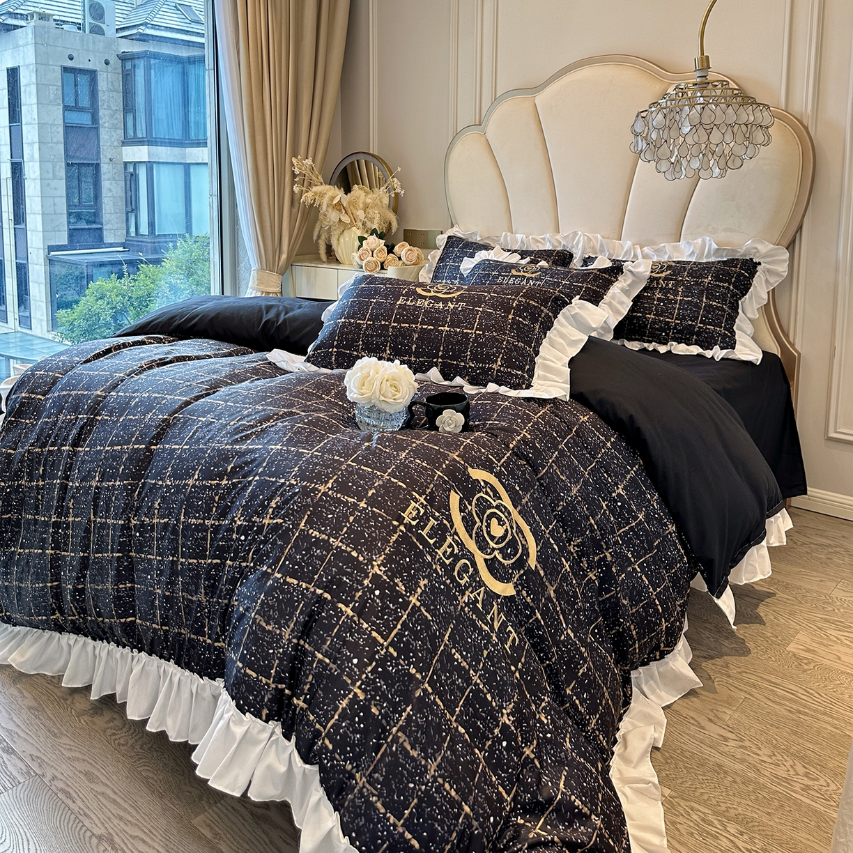 91家纺网 家纺一手货源 找家纺 （总）苏源家居 2026新款韩式大牌风荷叶边款亲肤棉磨毛四件套