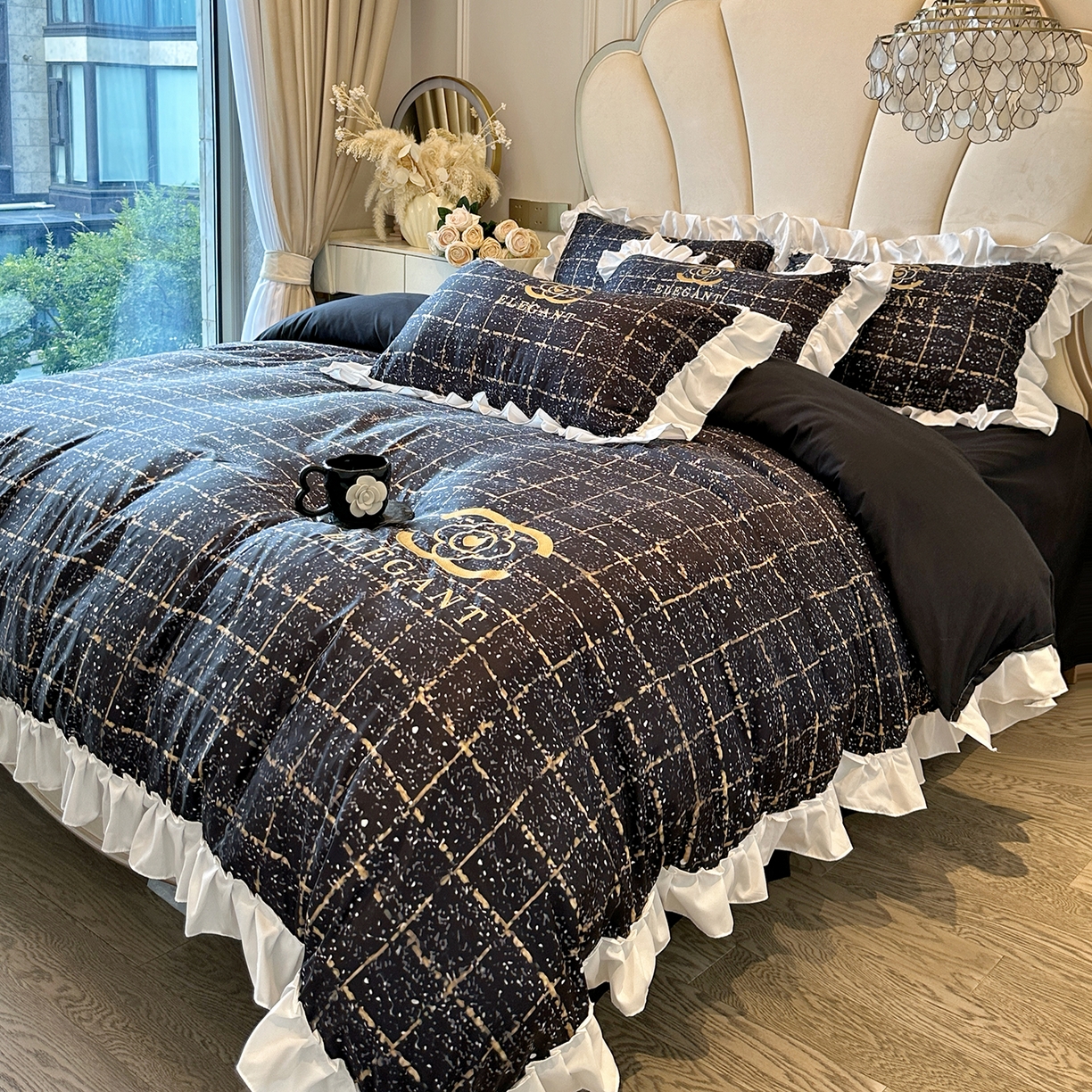 91家纺网 家纺一手货源 找家纺 （总）苏源家居 2026新款韩式大牌风荷叶边款亲肤棉磨毛四件套