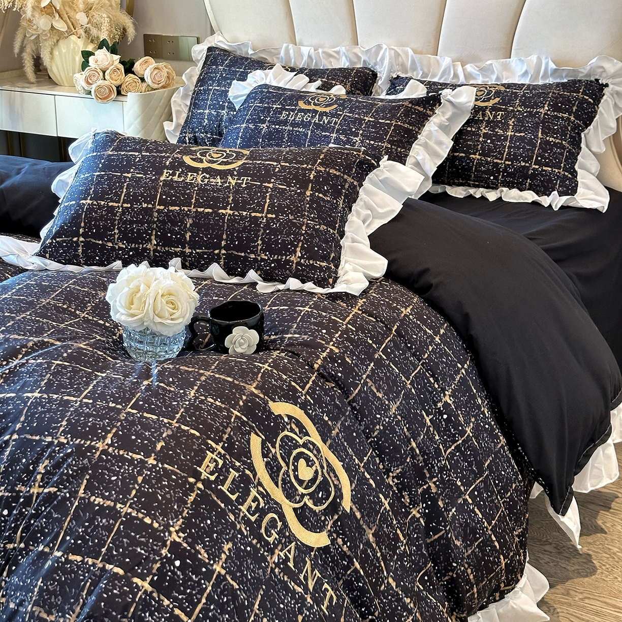 91家纺网 家纺一手货源 找家纺 （总）苏源家居 2026新款韩式大牌风荷叶边款亲肤棉磨毛四件套