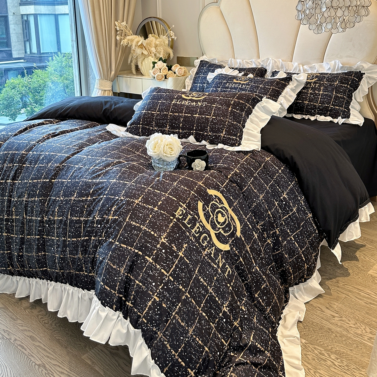 91家纺网 家纺一手货源 找家纺 （总）苏源家居 2026新款韩式大牌风荷叶边款亲肤棉磨毛四件套