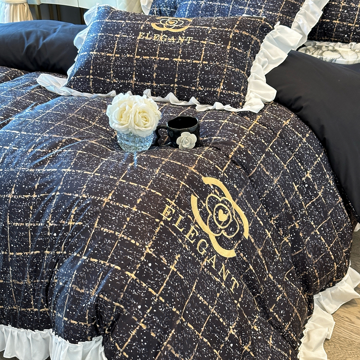 91家纺网 家纺一手货源 找家纺 （总）苏源家居 2026新款韩式大牌风荷叶边款亲肤棉磨毛四件套