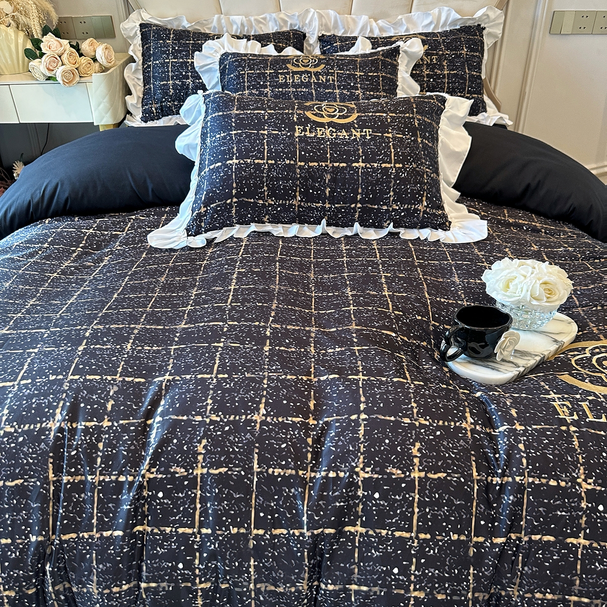 91家纺网 家纺一手货源 找家纺 （总）苏源家居 2026新款韩式大牌风荷叶边款亲肤棉磨毛四件套