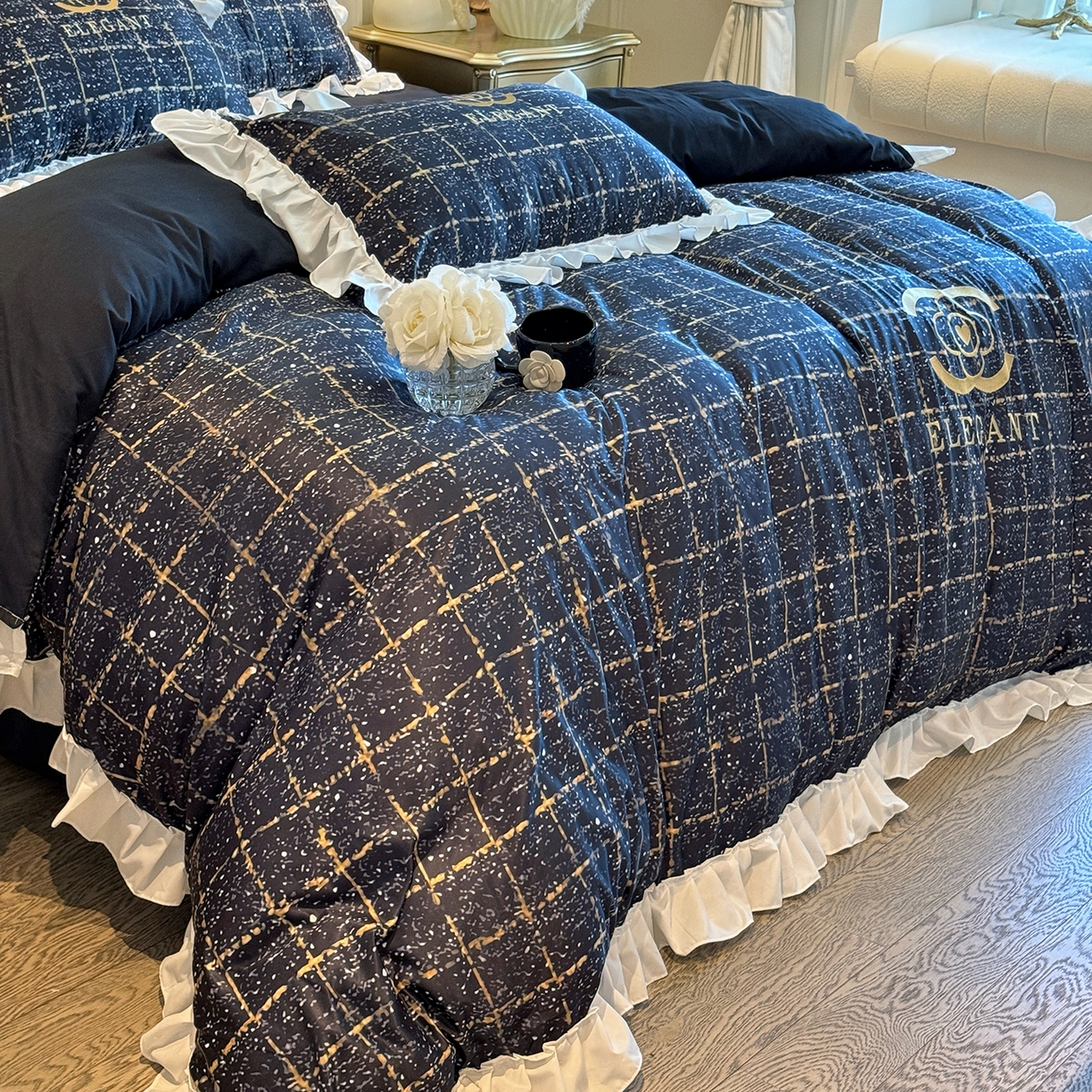 91家纺网 家纺一手货源 找家纺 （总）苏源家居 2026新款韩式大牌风荷叶边款亲肤棉磨毛四件套