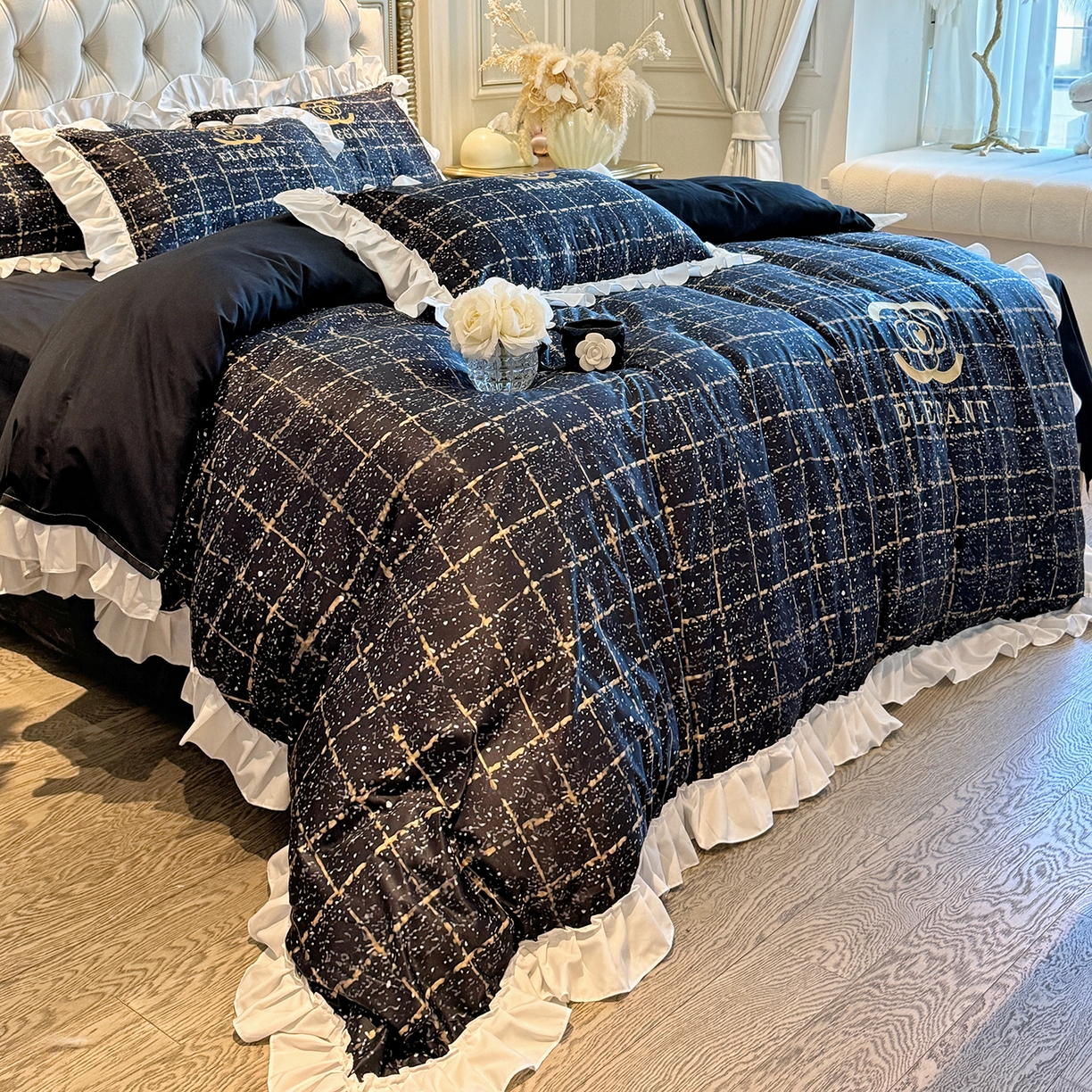 91家纺网 家纺一手货源 找家纺 （总）苏源家居 2026新款韩式大牌风荷叶边款亲肤棉磨毛四件套