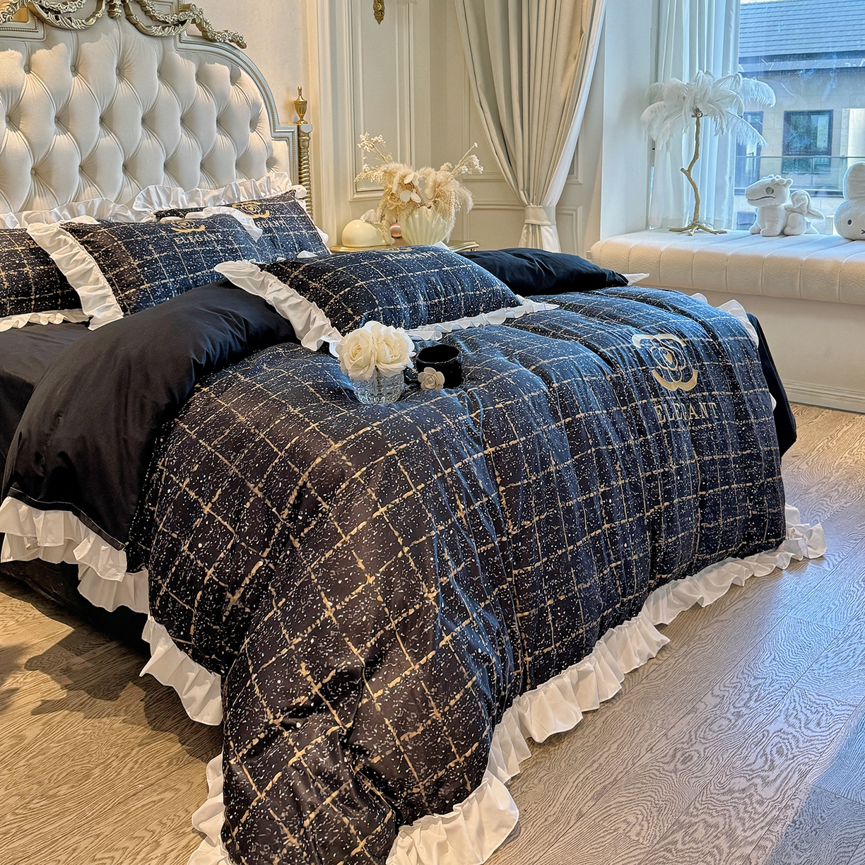 91家纺网 家纺一手货源 找家纺 （总）苏源家居 2026新款韩式大牌风荷叶边款亲肤棉磨毛四件套