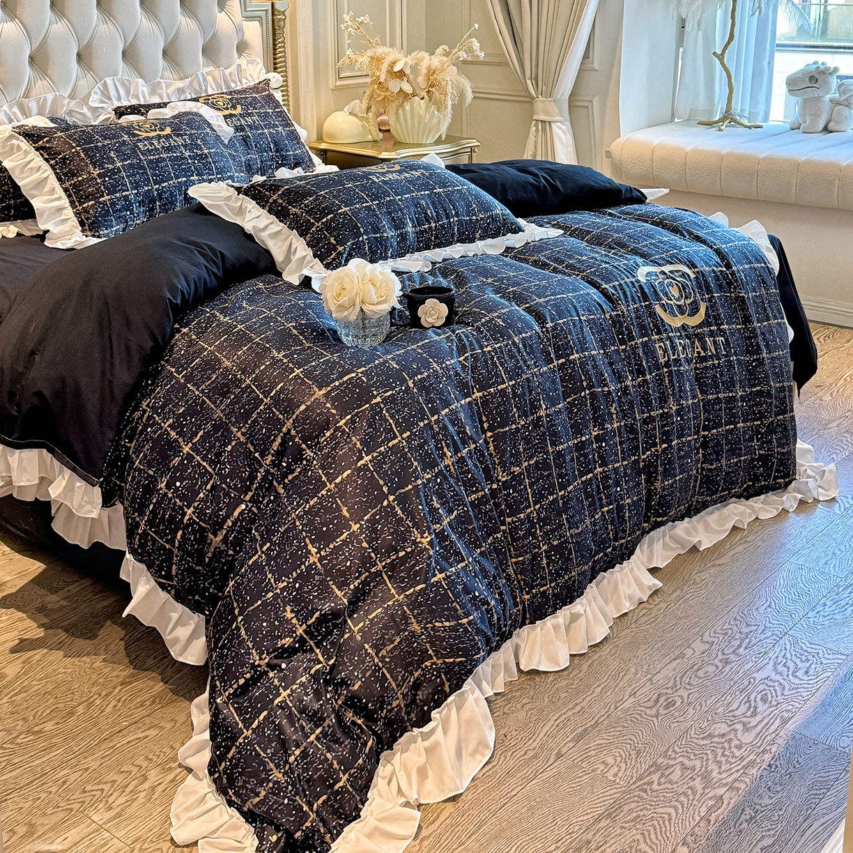 91家纺网 家纺一手货源 找家纺 （总）苏源家居 2026新款韩式大牌风荷叶边款亲肤棉磨毛四件套