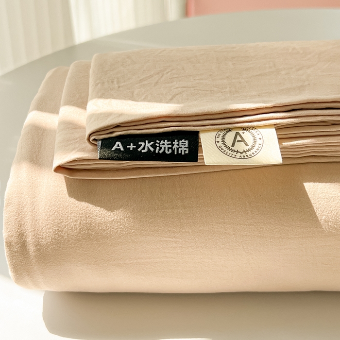 91家纺网 家纺一手货源 找家纺 温眠家纺 2025新款水洗棉色织单床单系列-叠拍 奶茶