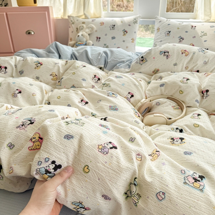 91家纺网 家纺一手货源 找家纺 温眠家纺 2025新款云感针织双层纱四件套 欢乐派对