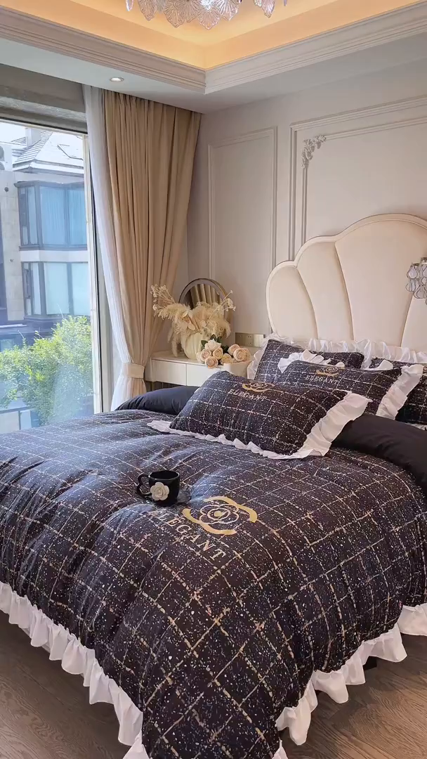 91家纺网 家纺一手货源 找家纺 （总）苏源家居 2026新款韩式大牌风荷叶边款亲肤棉磨毛四件套