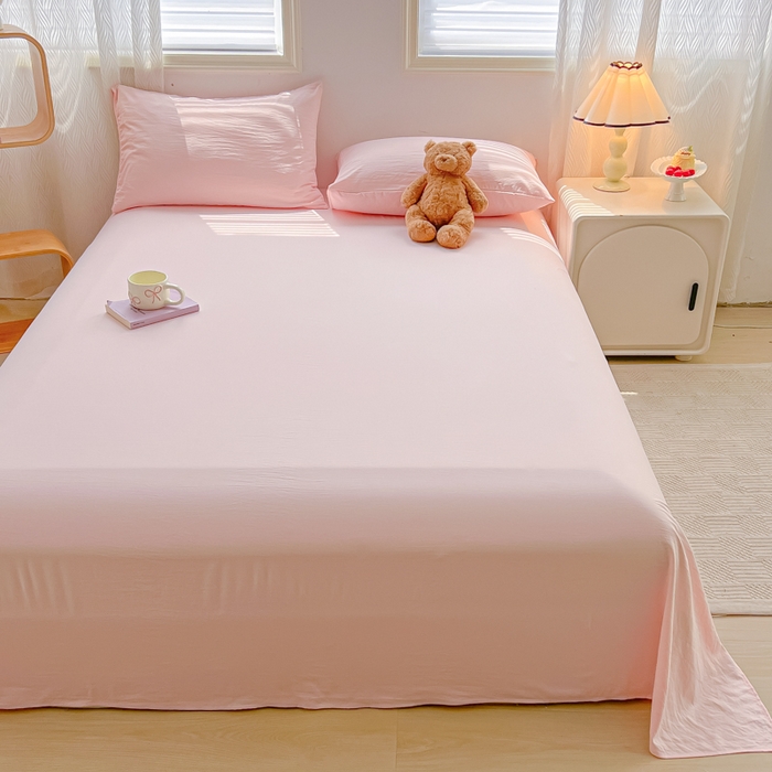 91家纺网 家纺一手货源 找家纺 温眠家纺 2025新款水洗棉色织单床单系列-叠拍 奶粉