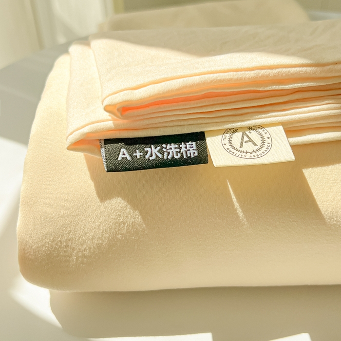 91家纺网 家纺一手货源 找家纺 温眠家纺 2025新款水洗棉色织单床单系列-叠拍 奶黄