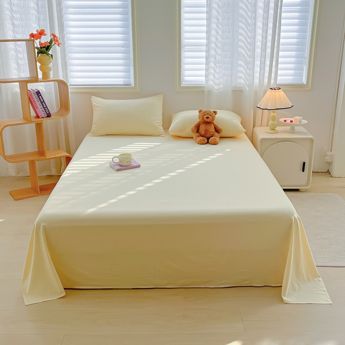 91家纺网 家纺一手货源 找家纺 温眠家纺 2025新款水洗棉色织单床单系列-叠拍 奶黄