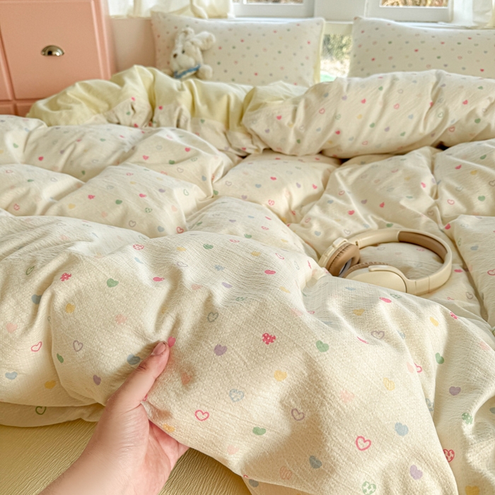 91家纺网 家纺一手货源 找家纺 温眠家纺 2025新款云感针织双层纱四件套 浪漫邂逅