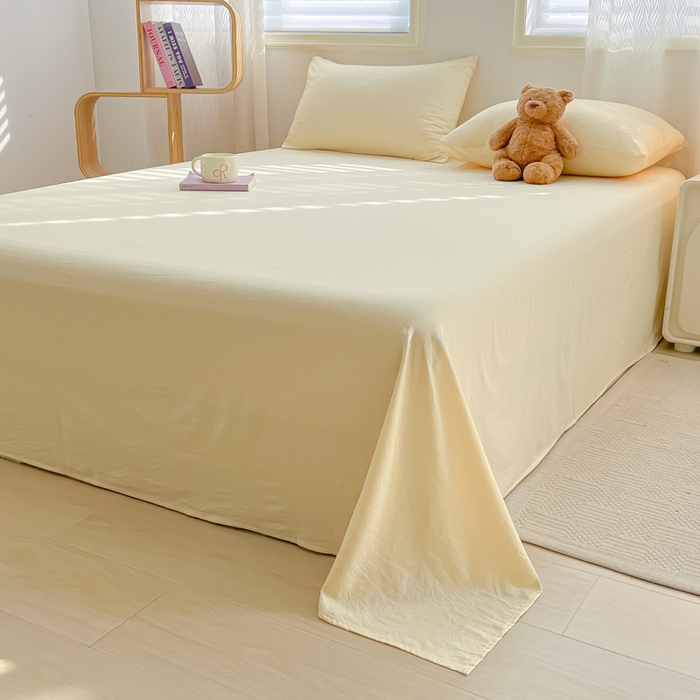 91家纺网 家纺一手货源 找家纺 温眠家纺 2025新款水洗棉色织单床单系列-叠拍 奶黄