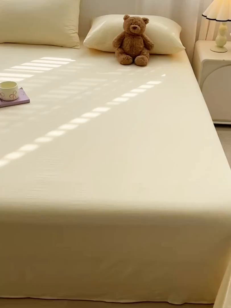 91家纺网 家纺一手货源 找家纺 温眠家纺 2025新款水洗棉色织单床单系列-叠拍 奶黄