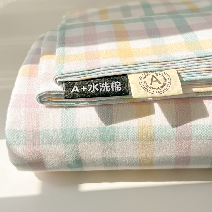 91家纺网 家纺一手货源 找家纺 温眠家纺 2025新款水洗棉色织单床单系列-叠拍 软糖