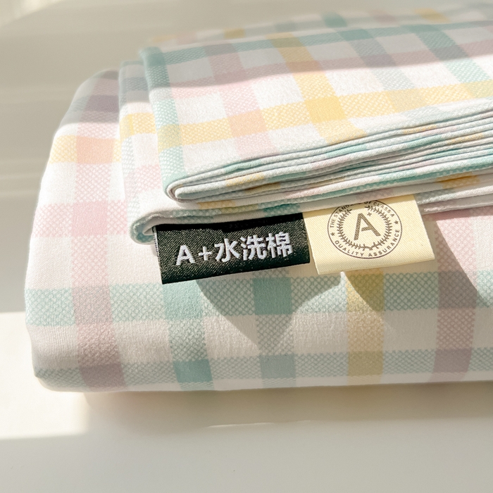 91家纺网 家纺一手货源 找家纺 温眠家纺 2025新款水洗棉色织单床单系列-叠拍 软糖