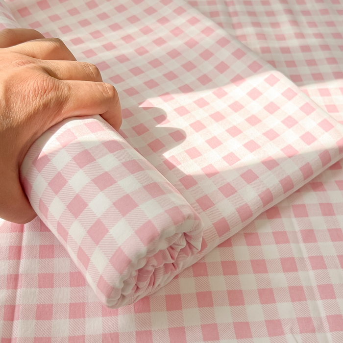 91家纺网 家纺一手货源 找家纺 温眠家纺 2025新款水洗棉色织单床单系列-叠拍 小粉格