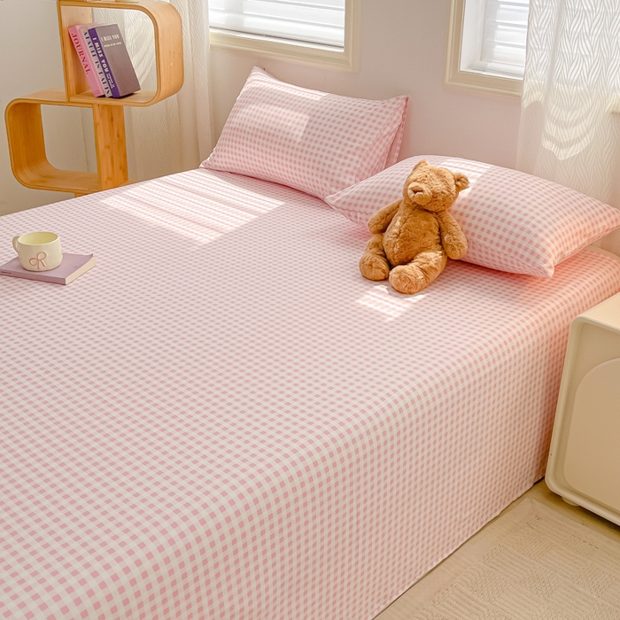 91家纺网 家纺一手货源 找家纺 温眠家纺 2025新款水洗棉色织单床单系列-叠拍 小粉格