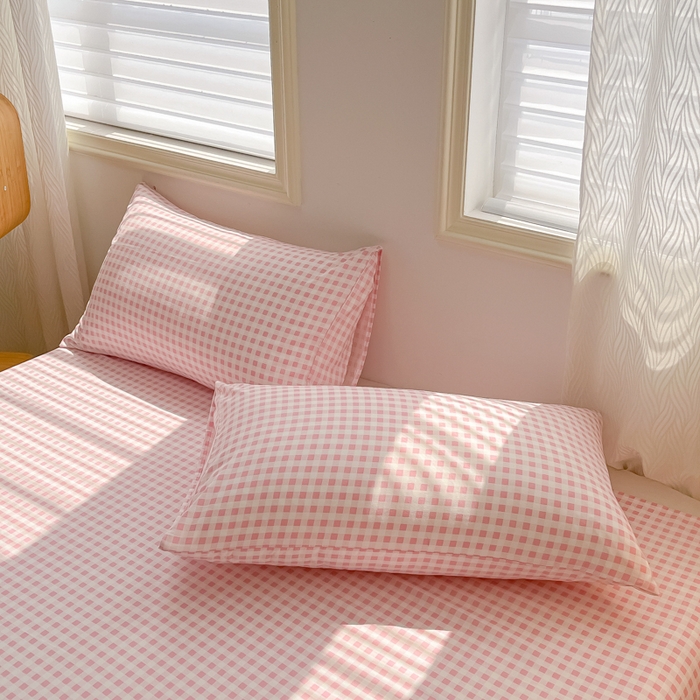 91家纺网 家纺一手货源 找家纺 温眠家纺 2025新款水洗棉色织单床单系列-叠拍 小粉格