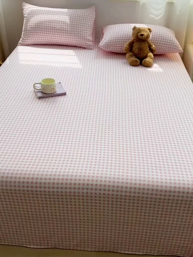 91家纺网 家纺一手货源 找家纺 温眠家纺 2025新款水洗棉色织单床单系列-叠拍 小粉格