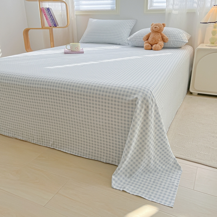 91家纺网 家纺一手货源 找家纺 温眠家纺 2025新款水洗棉色织单床单系列-叠拍 小蓝格