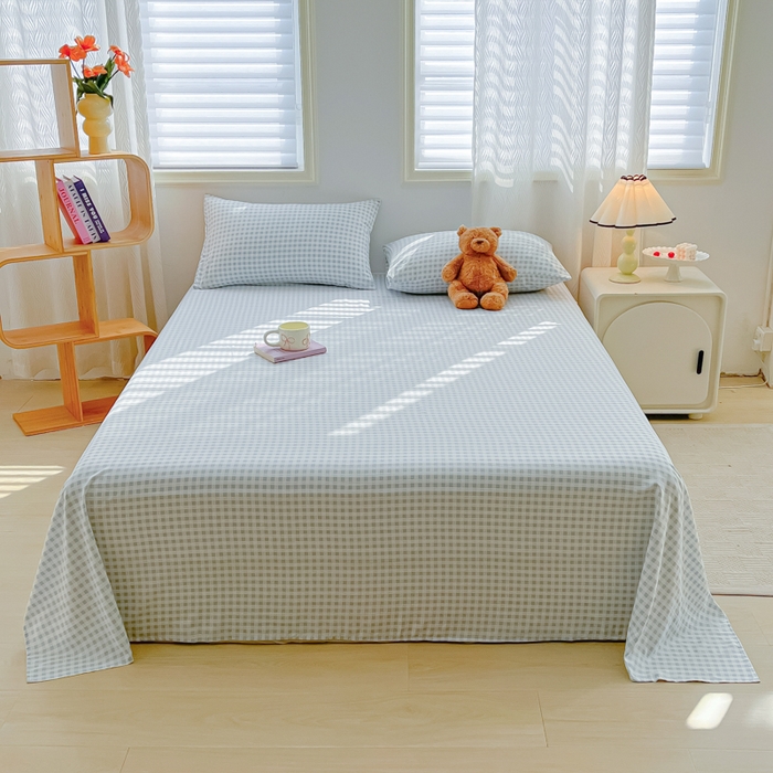 91家纺网 家纺一手货源 找家纺 温眠家纺 2025新款水洗棉色织单床单系列-叠拍 小蓝格