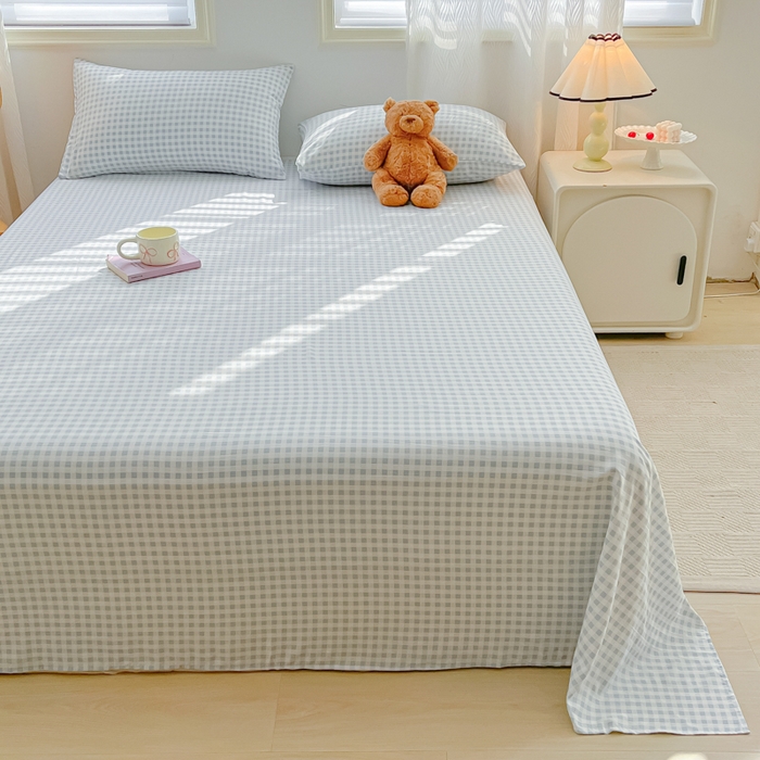 91家纺网 家纺一手货源 找家纺 温眠家纺 2025新款水洗棉色织单床单系列-叠拍 小蓝格