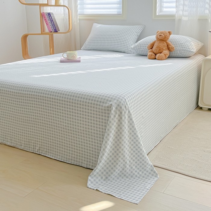 91家纺网 家纺一手货源 找家纺 温眠家纺 2025新款水洗棉色织单床单系列-叠拍 小蓝格