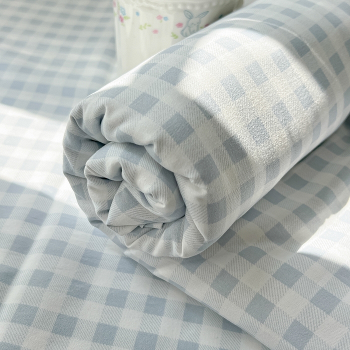 91家纺网 家纺一手货源 找家纺 温眠家纺 2025新款水洗棉色织单床单系列-叠拍 小蓝格