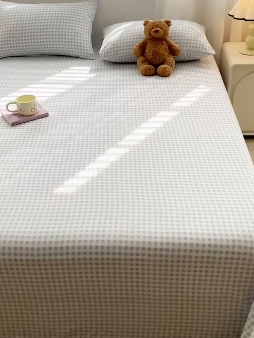 91家纺网 家纺一手货源 找家纺 温眠家纺 2025新款水洗棉色织单床单系列-叠拍 小蓝格