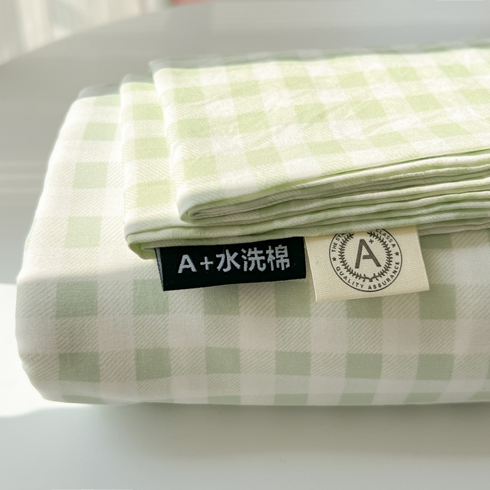 91家纺网 家纺一手货源 找家纺 温眠家纺 2025新款水洗棉色织单床单系列-叠拍 小绿格