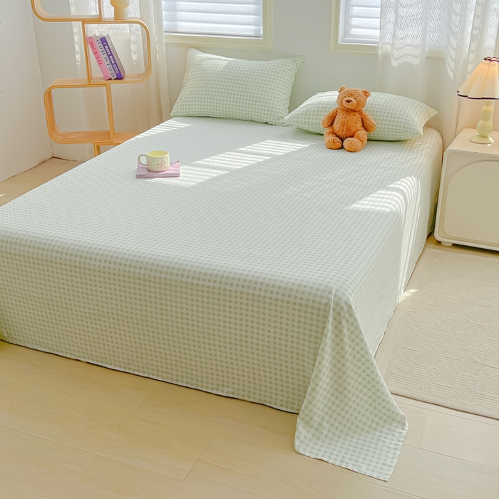 91家纺网 家纺一手货源 找家纺 温眠家纺 2025新款水洗棉色织单床单系列-叠拍 小绿格