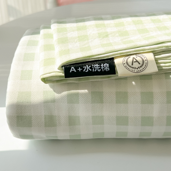 91家纺网 家纺一手货源 找家纺 温眠家纺 2025新款水洗棉色织单床单系列-叠拍 小绿格