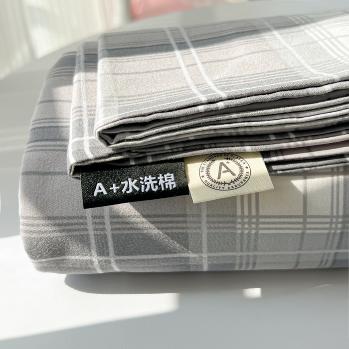 91家纺网 家纺一手货源 找家纺 温眠家纺 2025新款水洗棉色织单床单系列-叠拍 烟灰格