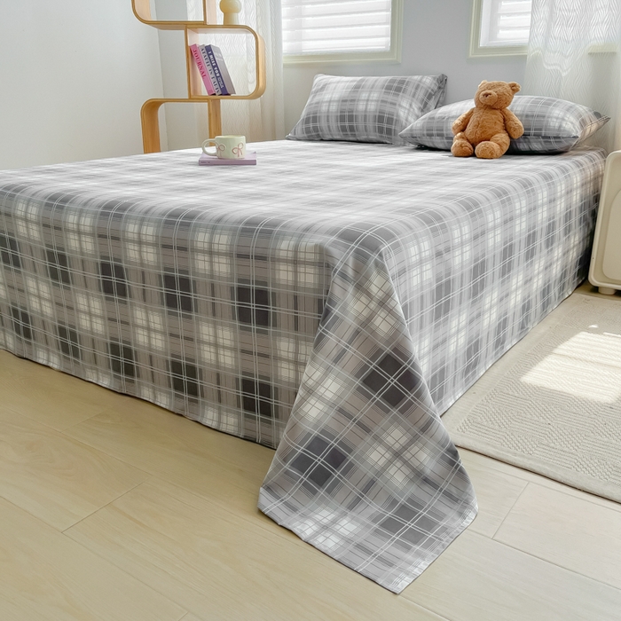 91家纺网 家纺一手货源 找家纺 温眠家纺 2025新款水洗棉色织单床单系列-叠拍 烟灰格