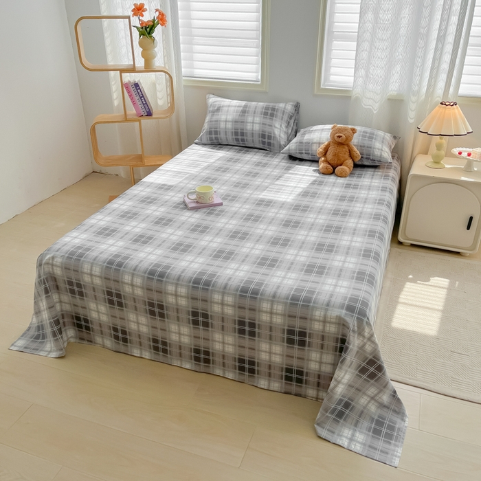 91家纺网 家纺一手货源 找家纺 温眠家纺 2025新款水洗棉色织单床单系列-叠拍 烟灰格