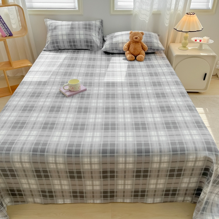 91家纺网 家纺一手货源 找家纺 温眠家纺 2025新款水洗棉色织单床单系列-叠拍 烟灰格