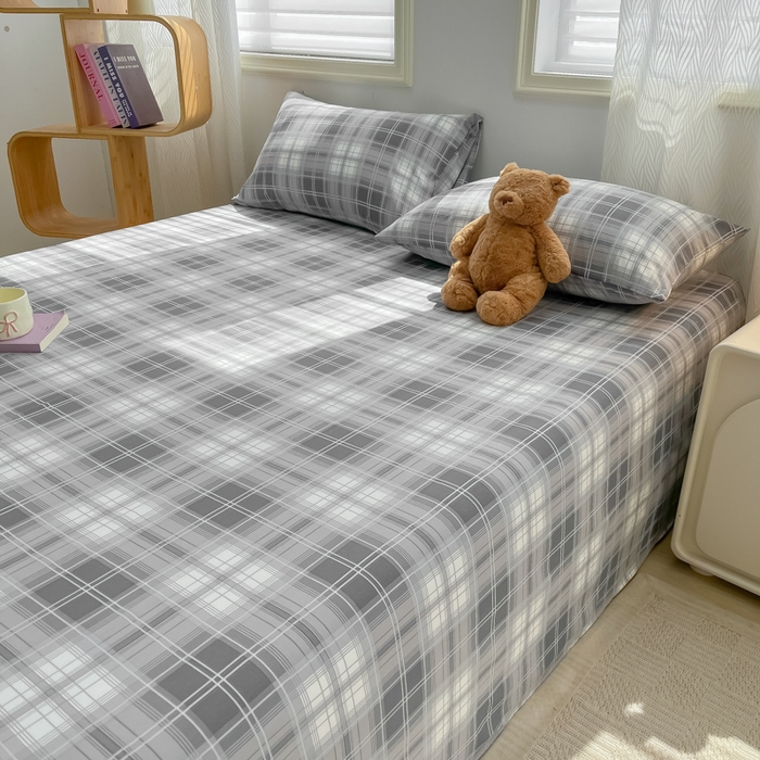 91家纺网 家纺一手货源 找家纺 温眠家纺 2025新款水洗棉色织单床单系列-叠拍 烟灰格