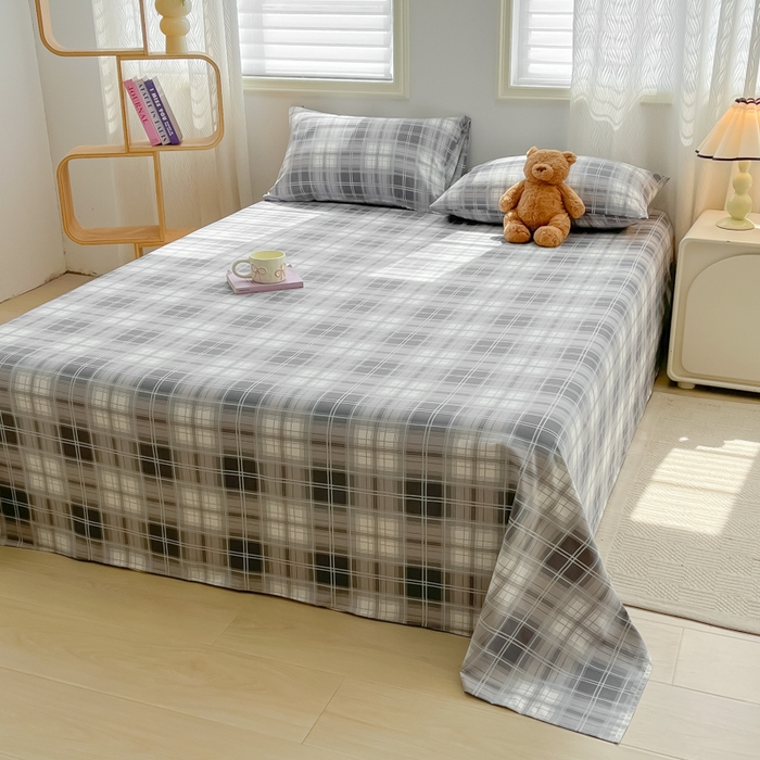 91家纺网 家纺一手货源 找家纺 温眠家纺 2025新款水洗棉色织单床单系列-叠拍 烟灰格