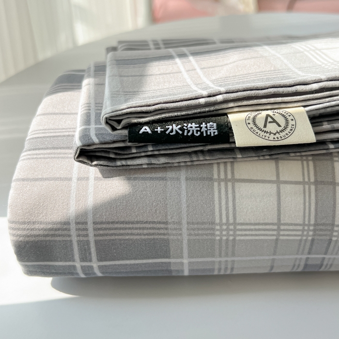 91家纺网 家纺一手货源 找家纺 温眠家纺 2025新款水洗棉色织单床单系列-叠拍 烟灰格