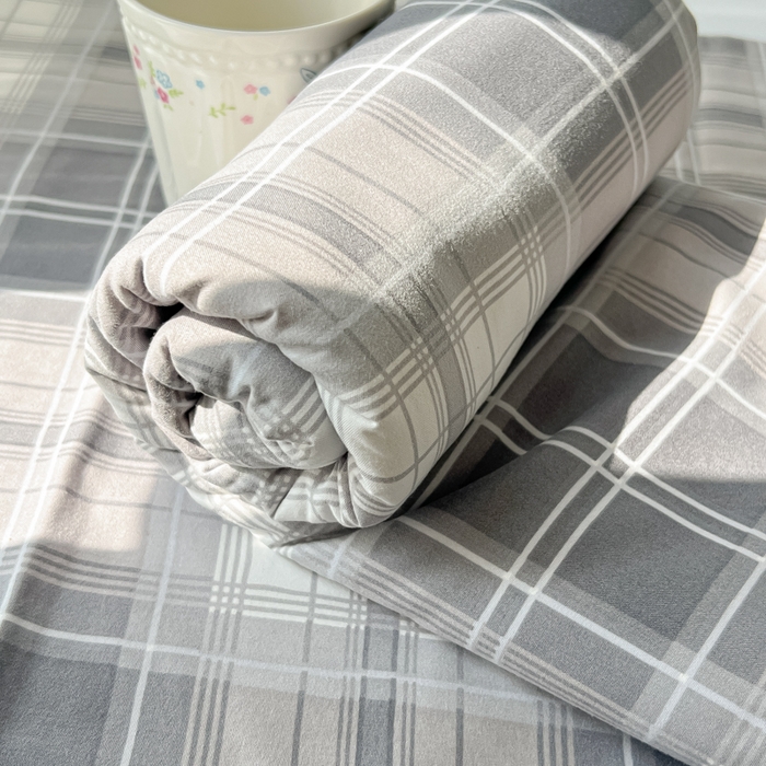 91家纺网 家纺一手货源 找家纺 温眠家纺 2025新款水洗棉色织单床单系列-叠拍 烟灰格